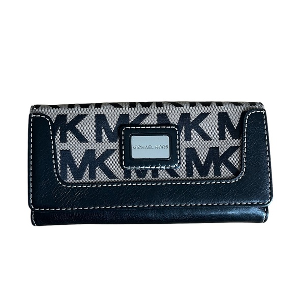 Michael Kors Signature Classic Monogram MK Tote Purse Black w/Matching Wallet - Picture 7 of 9